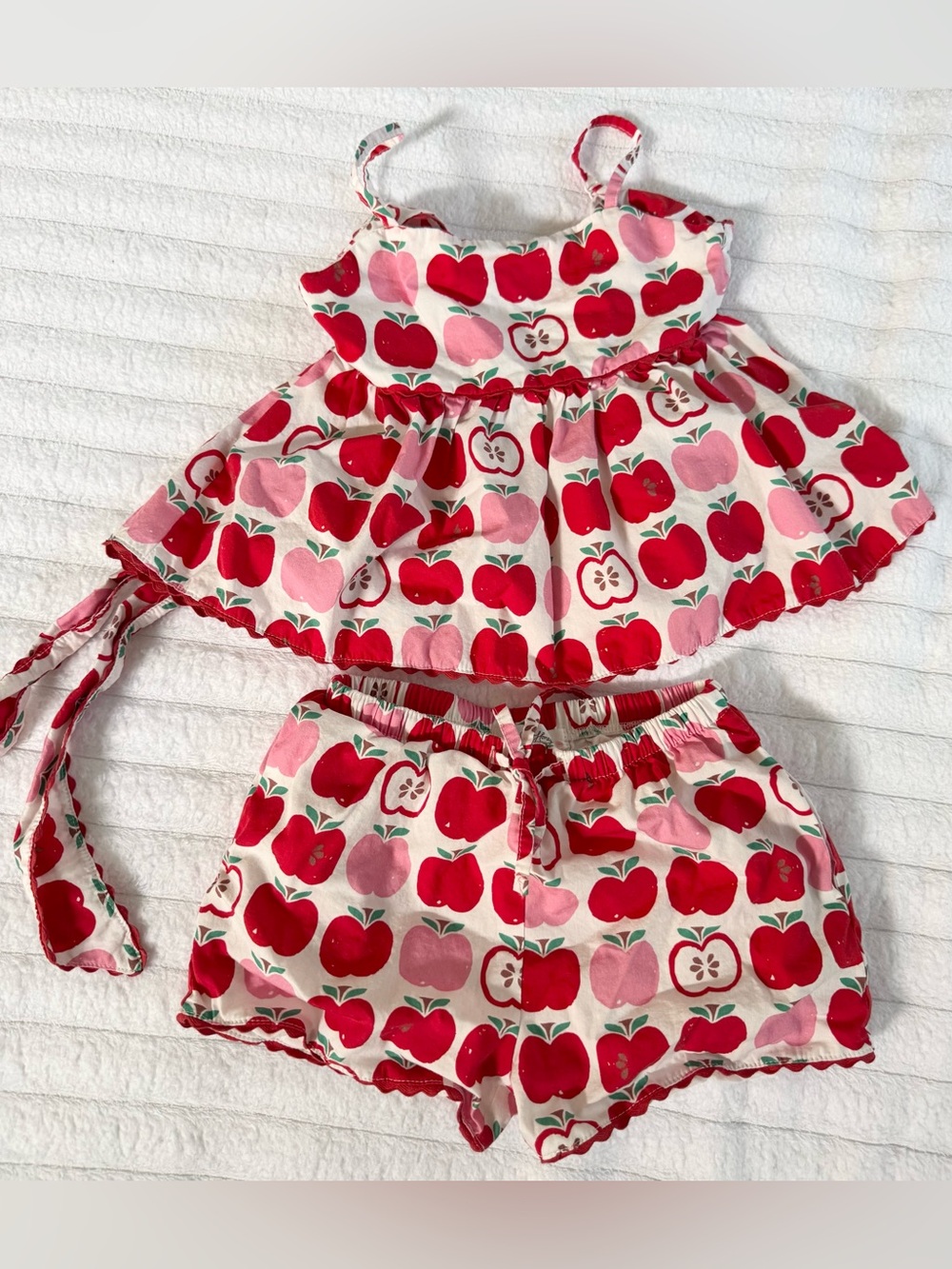 SweetHoney Girls Apples Print Pink & Red tie back shorts set
